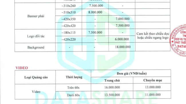 Báo giá quảng cáo năm 2026