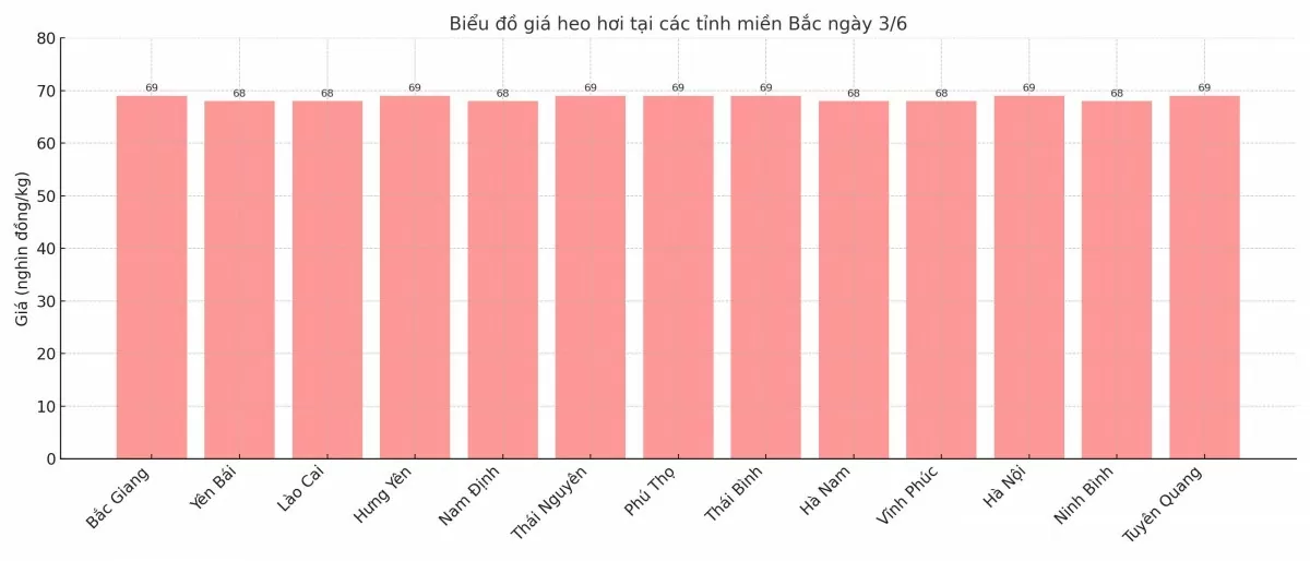 Biểu đồ giá heo hơi tại các tỉnh miền Trung - Tây Nguyên ngày 3/6. Biểu đồ giá heo hơi tại các tỉnh miền Trung - Tây Nguyên ngày 3/6.