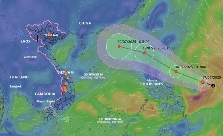 Hồi 7h ngày 17/7/2025, tâm áp thấp nhiệt đới ở vào khoảng 15°N - 127,4°E, trên vùng biển phía Đông Philippines. Ảnh minh họa