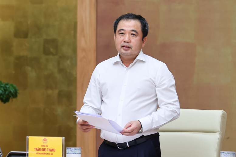 Bí thư Thành ủy Hà Nội Trần Đức Thắng phát biểu - Ảnh: VGP/Nhật Bắc