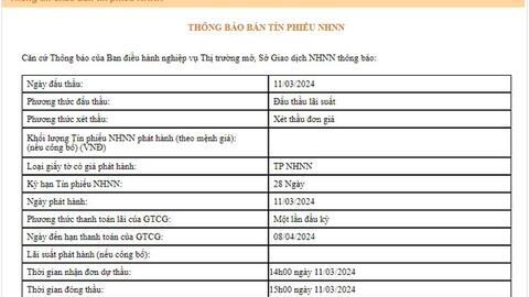 Ngân hàng Nhà nước chào bán tín phiếu trở lại sau 4 tháng tạm ngưng