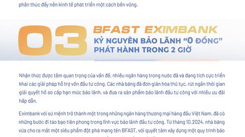 Eximbank BFAST: Bảo lãnh vốn đầu tư công “0 đồng” tiếp sức doanh nghiệp