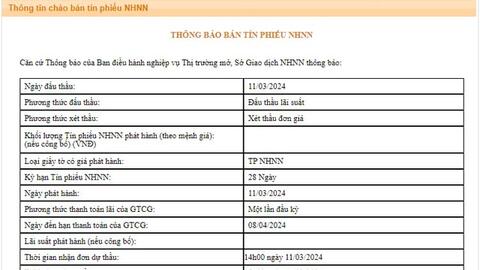Ngân hàng Nhà nước chào bán tín phiếu trở lại sau 4 tháng tạm ngưng