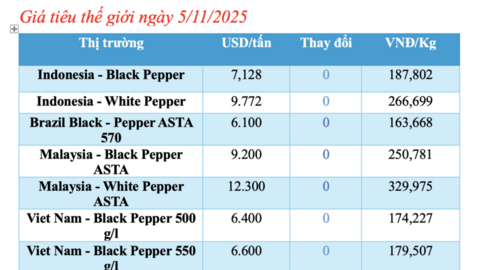 Giá tiêu hôm nay 5/11/2025: Tiêu nội địa bất ngờ sụt giảm