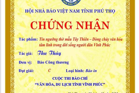 Báo Công Thương đạt giải C Cuộc thi báo chí Văn hóa, du lịch Phú Thọ