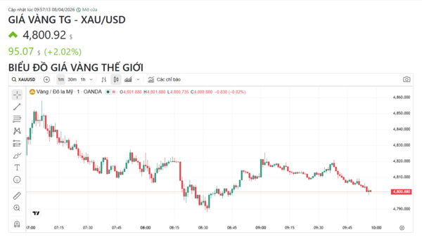 Ngày 8/4: Giá vàng tăng mạnh theo đà đi lên của giá thế giới
