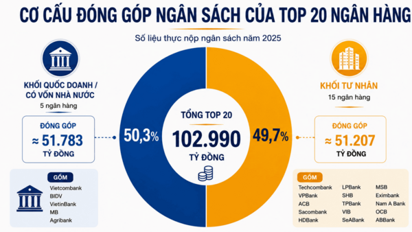 Top 20 ngân hàng nộp ngân sách lớn nhất Việt Nam 2026
