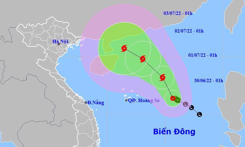 Đường đi và vị trí áp thấp nhiệt đới. Ảnh: Nchmf.gov.vn