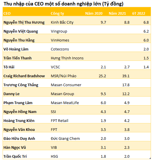 Chênh lệch lớn trong mức lương CEO tại các DN tỷ đô Vingroup, Masan, FPT, Kinh Bắc, Đức Giang... - Ảnh 1.