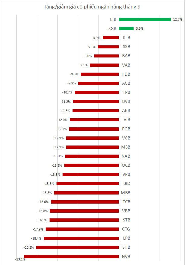 Cổ phiếu ngân hàng nào giảm mạnh nhất tháng 9? - Ảnh 1.