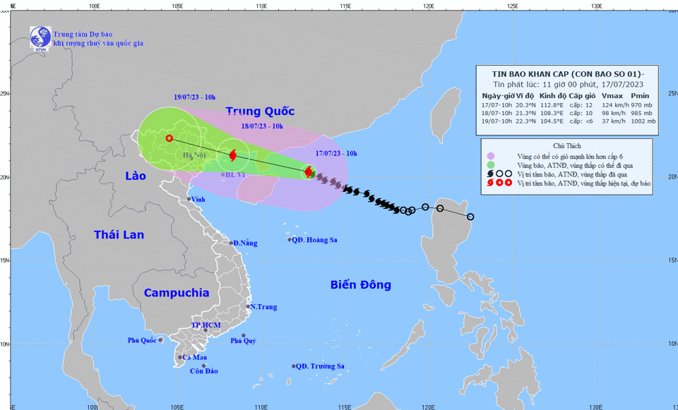 Đường đi của cơn bão số 1.