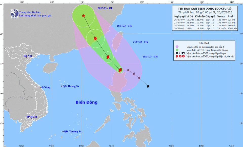 Đường đi của siêu bão Doksuri.