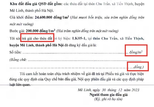 Vụ đấu giá đất hơn 4 tỷ/m2 tại huyện Mê Linh: Có sai sót từ đơn vị tổ chức đấu giá? - Ảnh 1.