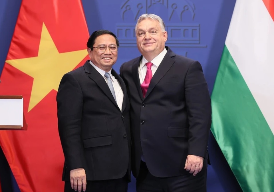 Thủ tướng Chính phủ Phạm Minh Chính và Thủ tướng Hungary Viktor Orbán. Ảnh: TTXVN