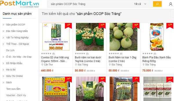 Các sản phẩm OCOP Sóc Trăng tiêu thụ qua sàn thương mại điện tử Postmart (Ảnh chụp màn hình)