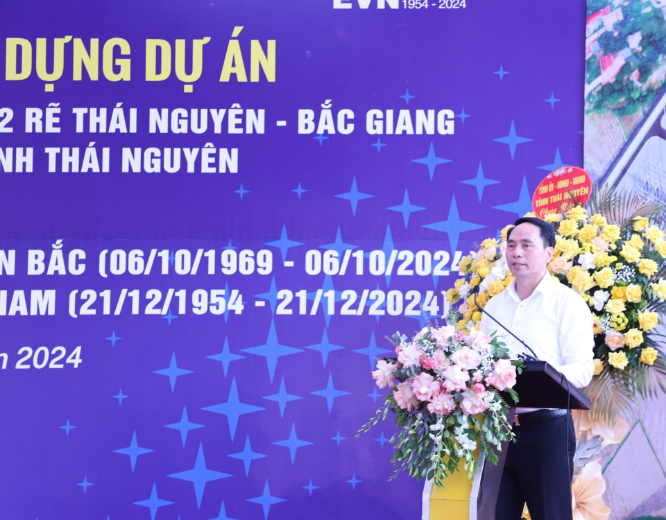 Ông Nguyễn Sông Thao - Giám đốc Ban Quản lý dự án Xây dựng điện miền Bắc báo cáo quá trình triển khai