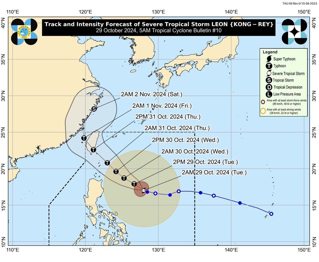 Dự báo đường đi bão Kong-rey - cơn bão mới sau bão Trà Mi. Ảnh: PAGASA