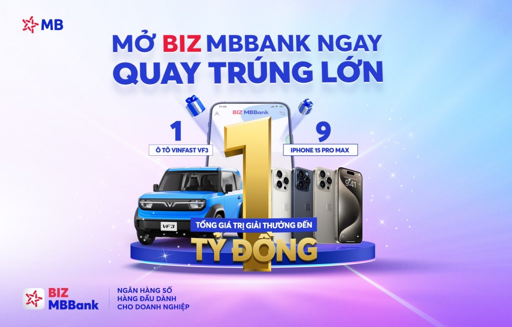 Mở tài khoản BIZ MBBank, rinh xe Vinfast VF3 và iPhone 15 ProMax