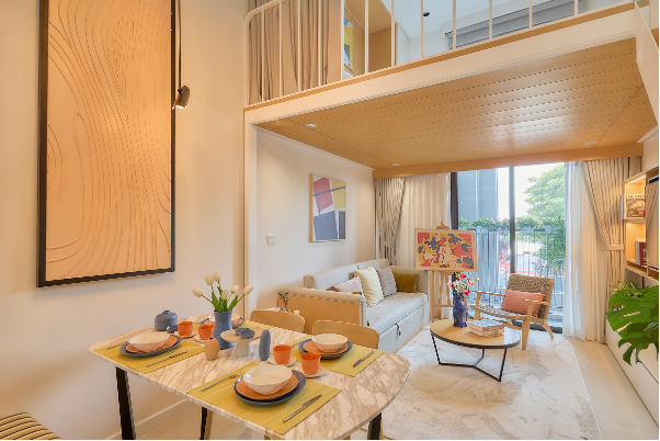 Thiết kế căn hộ 29m2 với công năng sử dụng đến 44m2. Ảnh Ánh Dương