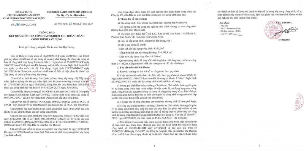 Thông báo kết quả công tác nghiệm thu hoàn thành công trình xây dựng Thông báo kết quả công tác nghiệm thu hoàn thành công trình xây dựng