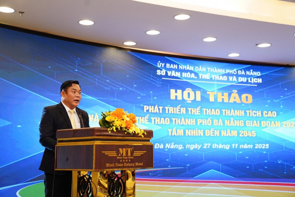 Phó Giám đốc Sở Văn hóa, Thể thao và Du lịch TP Đà Nẵng Tào Viết Hải phát biểu đề dẫn hội thảo (Ảnh Út Vũ)