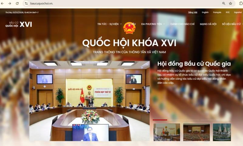 Chuyên trang thông tin về bầu cử đại biểu Quốc hội khóa XVI và đại biểu Hội đồng nhân dân các cấp nhiệm kỳ 2026 - 2031.