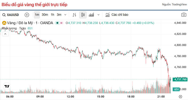 Diễn biến giá vàng thế giới trong 24h qua.