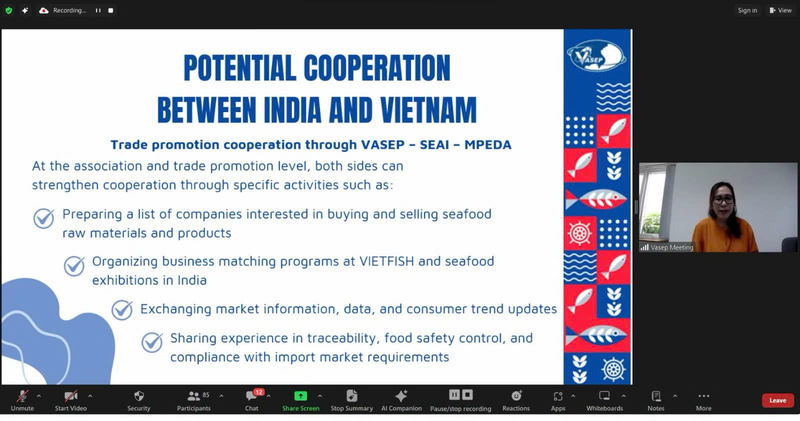 Bà Tô Thị Tường Lan - Phó Tổng thư ký VASEP chia sẻ về khả năng hợp tác ngành thủy sản Việt Nam - Ấn Độ.