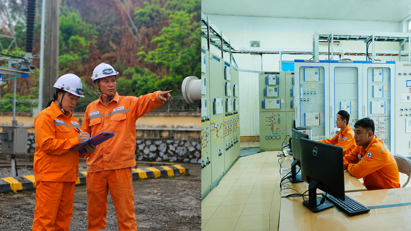 Nhân viên CTĐL Quảng Ninh lấy thông số đếm sét máy biến áp trạm 110kV